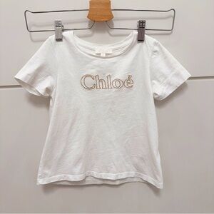 Chloé White Short Sleeve Tee with Beige Logo